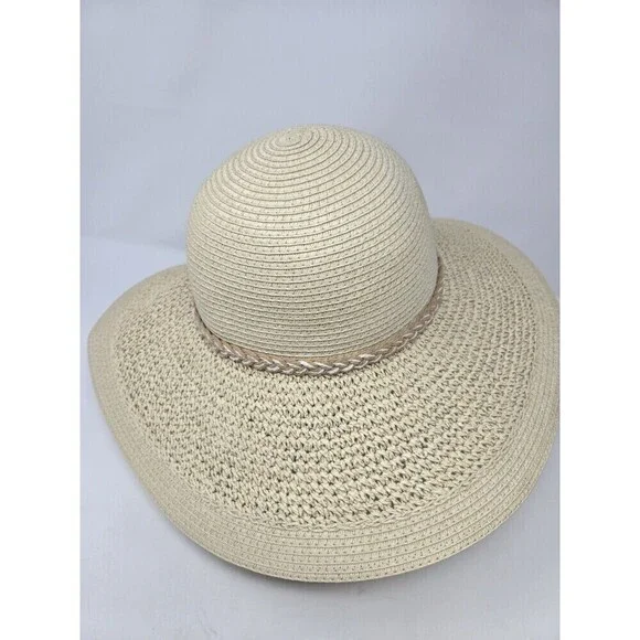 NWT J. CREW STRAW HAT WITH ROPE NATURAL BEIGE WOVEN PAPER WOMEN S/M WIDE BRIM - Picture 3 of 12